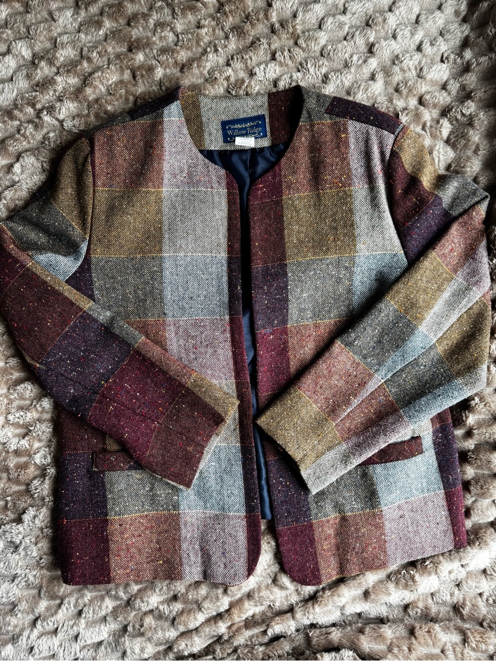 Willow Ridge Patchwork Blazer Size 16 Multicolor Wool Blend Jacket